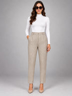 Women's Wool-Blend Trousers – High Waist Tapered Fit in Cream — front view