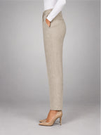 Women's Wool-Blend Trousers – High Waist Tapered Fit in Cream — side view