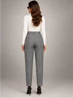 Women's Wool-Blend Trousers – High Waist Tapered Fit in Grey — back view