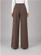 Women's Wool-Blend Trousers – Pleated Wide Leg in Coffee — back view