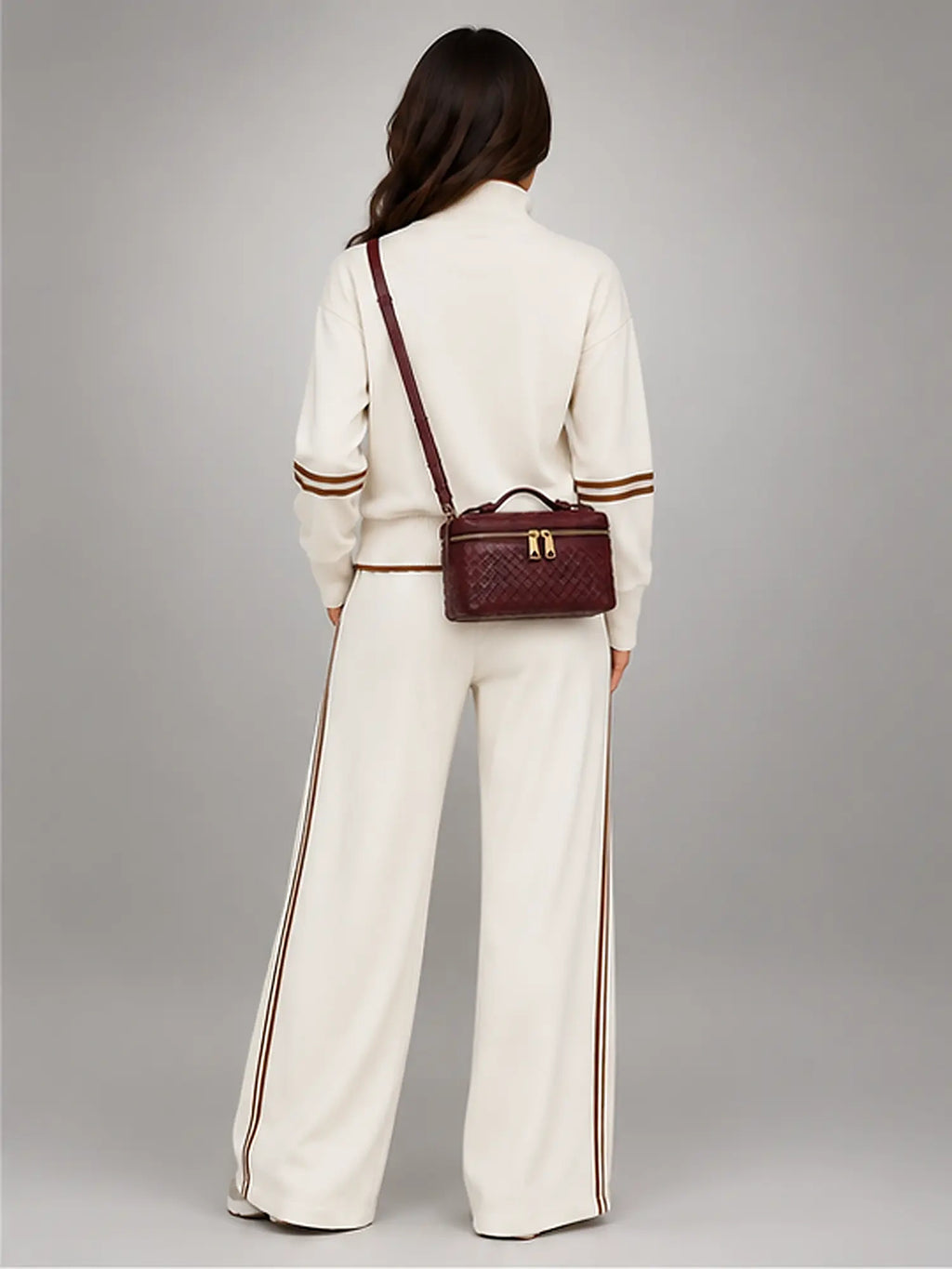 Women's Woven Box Bag – Crossbody Boston Style in Burgundy — back view