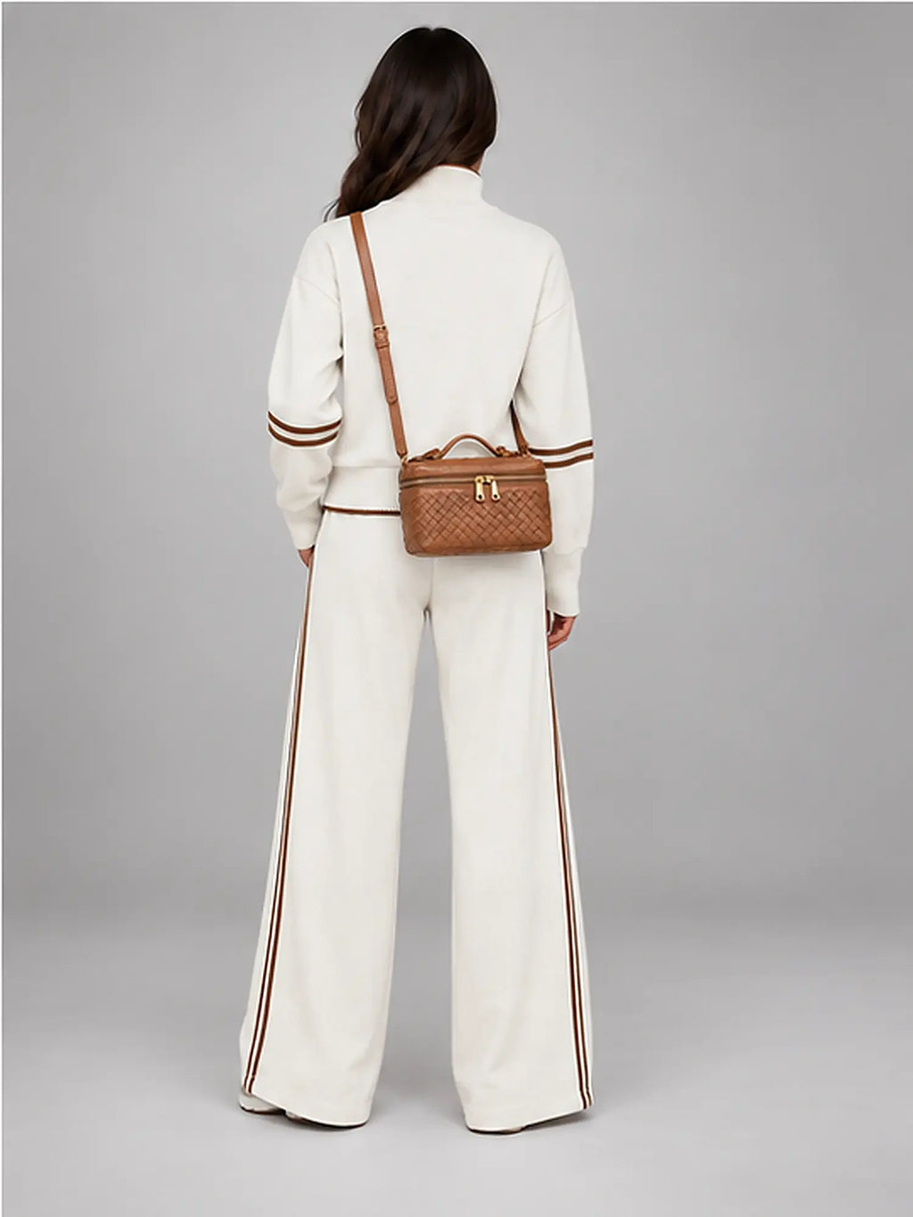 Women's Woven Box Bag – Crossbody Boston Style in Cognac — back view