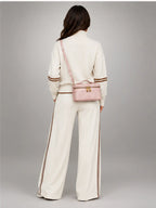 Women's Woven Box Bag – Crossbody Boston Style in Pink — back view