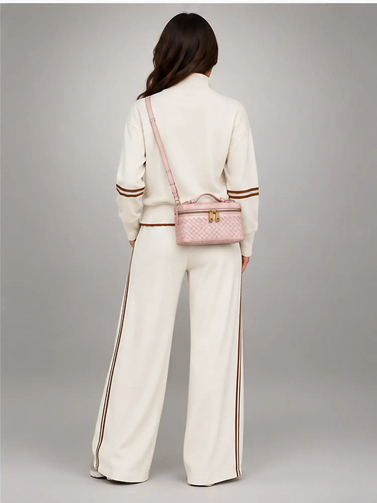 Women's Woven Box Bag – Crossbody Boston Style in Pink — back view