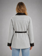 Women's Belted Tailored Blazer – Cinched-Waist Smart Style in grey, back view