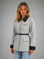 Women's Belted Tailored Blazer – Cinched-Waist Smart Style in grey, hover view