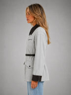 Women's Belted Tailored Blazer – Cinched-Waist Smart Style in grey, side view
