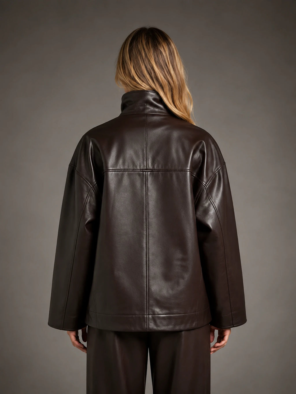 Women's Stand Collar Leather-Look Jacket – Zip-Up Style