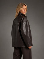 Women's Stand Collar Leather-Look Jacket – Zip-Up Style