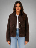 Women's Suede-Look Work Jacket – Utility-Inspired Relaxed Fit in dark brown, main view