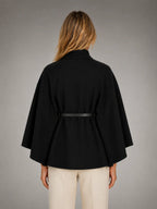Women's Cape-Sleeve Sweater – Elegant Relaxed Knit in black, back view