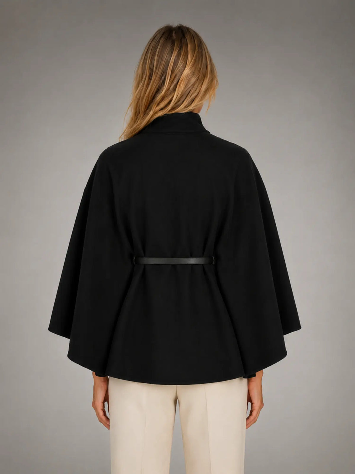 Women's Cape-Sleeve Sweater – Elegant Relaxed Knit in black, back view