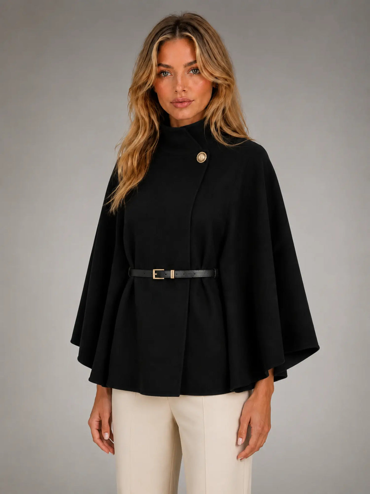 Women's Cape-Sleeve Sweater – Elegant Relaxed Knit in black, hover view