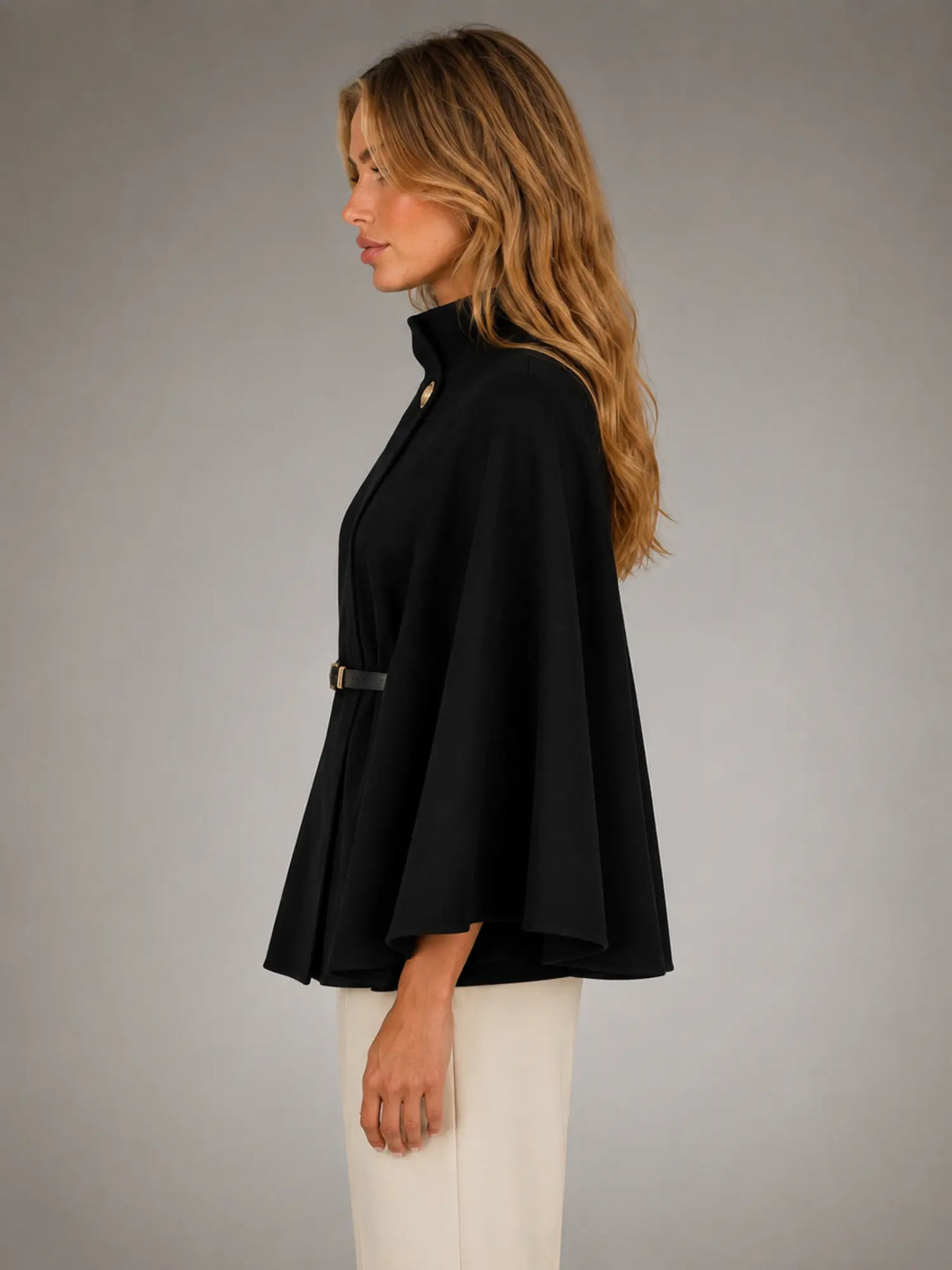 Women's Cape-Sleeve Sweater – Elegant Relaxed Knit in black, side view