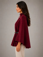 Women's Cape-Sleeve Sweater – Elegant Relaxed Knit in burgundy, side view