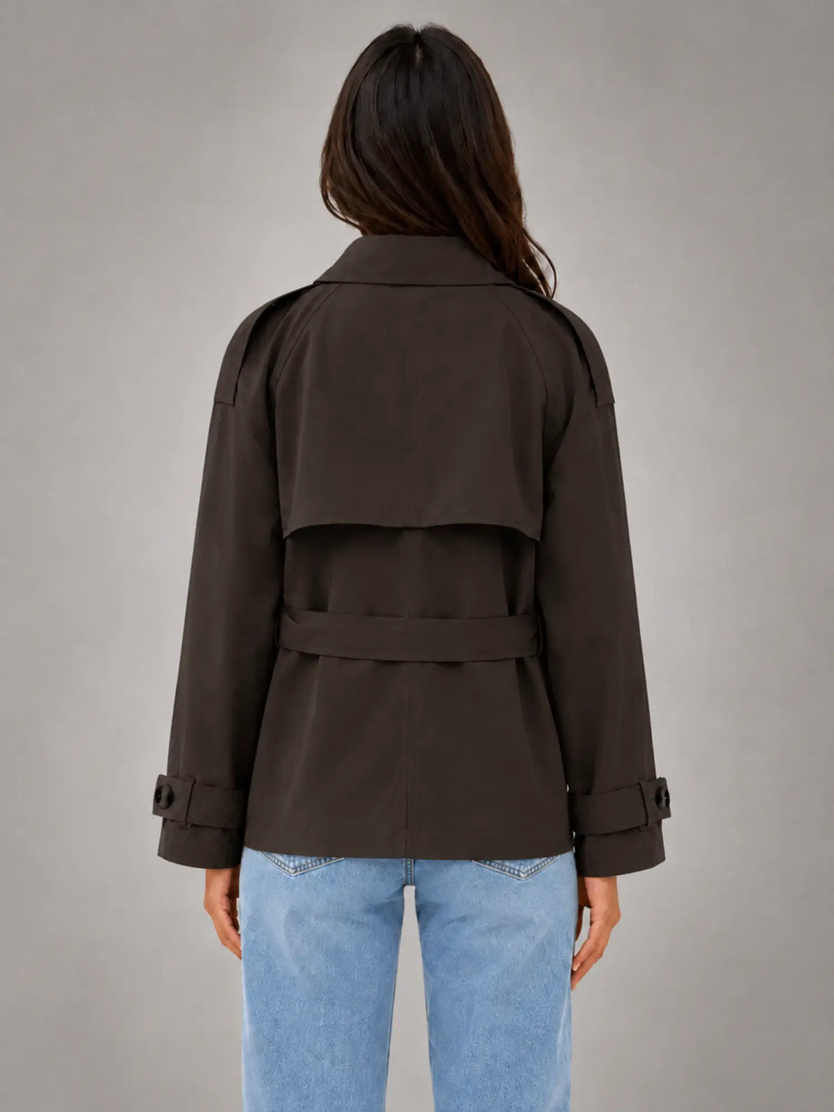 Women's Cape Trench Jacket – Relaxed Statement Outerwear in dark brown, back view