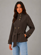 Women's Cape Trench Jacket – Relaxed Statement Outerwear in dark brown, hover view