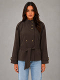 Women's Cape Trench Jacket – Relaxed Statement Outerwear in dark brown, main view