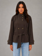 Women's Cape Trench Jacket – Relaxed Statement Outerwear in dark brown, main view