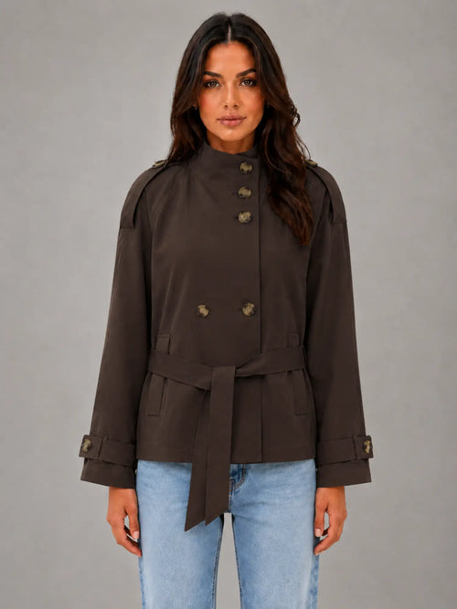 Women's Cape Trench Jacket – Relaxed Statement Outerwear in dark brown, main view