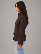 Women's Cape Trench Jacket – Relaxed Statement Outerwear in dark brown, side view