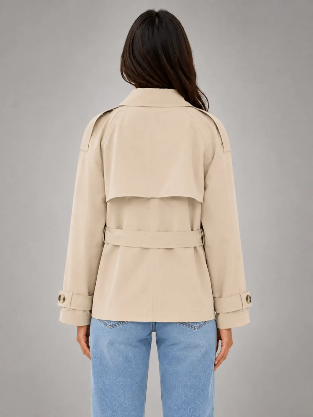Women's Cape Trench Jacket – Relaxed Statement Outerwear in sand, back view