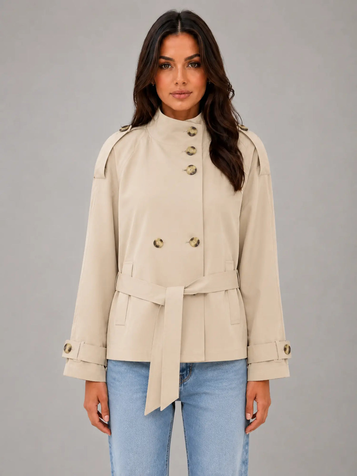 Women's Cape Trench Jacket – Relaxed Statement Outerwear in sand, main view