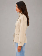 Women's Cape Trench Jacket – Relaxed Statement Outerwear in sand, side view
