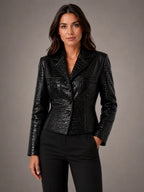 Women's Croc-Effect Blazer – Tailored Statement Style in black, hover view