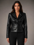 Women's Croc-Effect Blazer – Tailored Statement Style in black, main view
