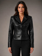 Women's Croc-Effect Blazer – Tailored Statement Style in black, main view