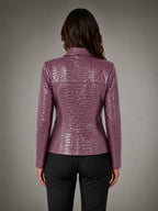 Women's Croc-Effect Blazer – Tailored Statement Style in plum, back view