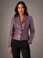 Women's Croc-Effect Blazer – Tailored Statement Style in plum, hover view