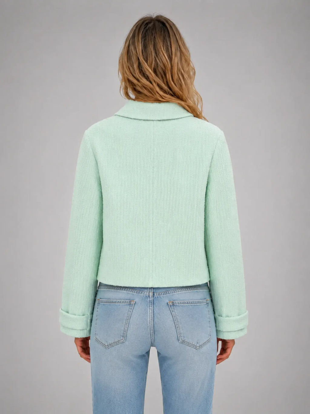 Women's Cropped Mint Jacket – Fresh Tailored Layer in mint, back view