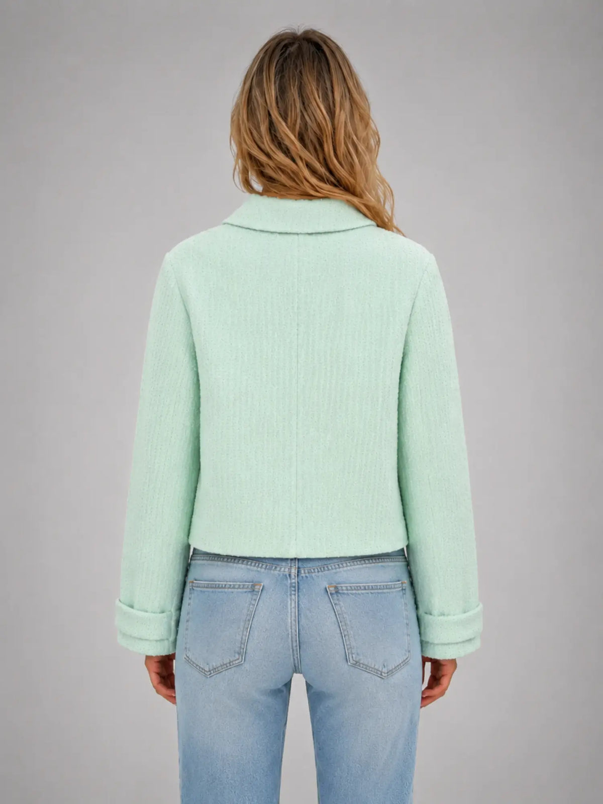 Women's Cropped Mint Jacket – Fresh Tailored Layer in mint, back view