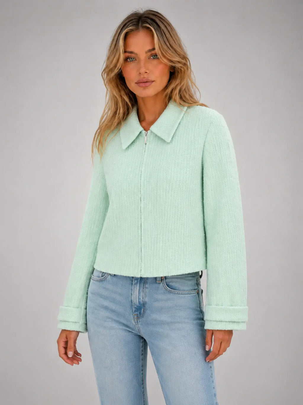 Women's Cropped Mint Jacket – Fresh Tailored Layer in mint, hover view
