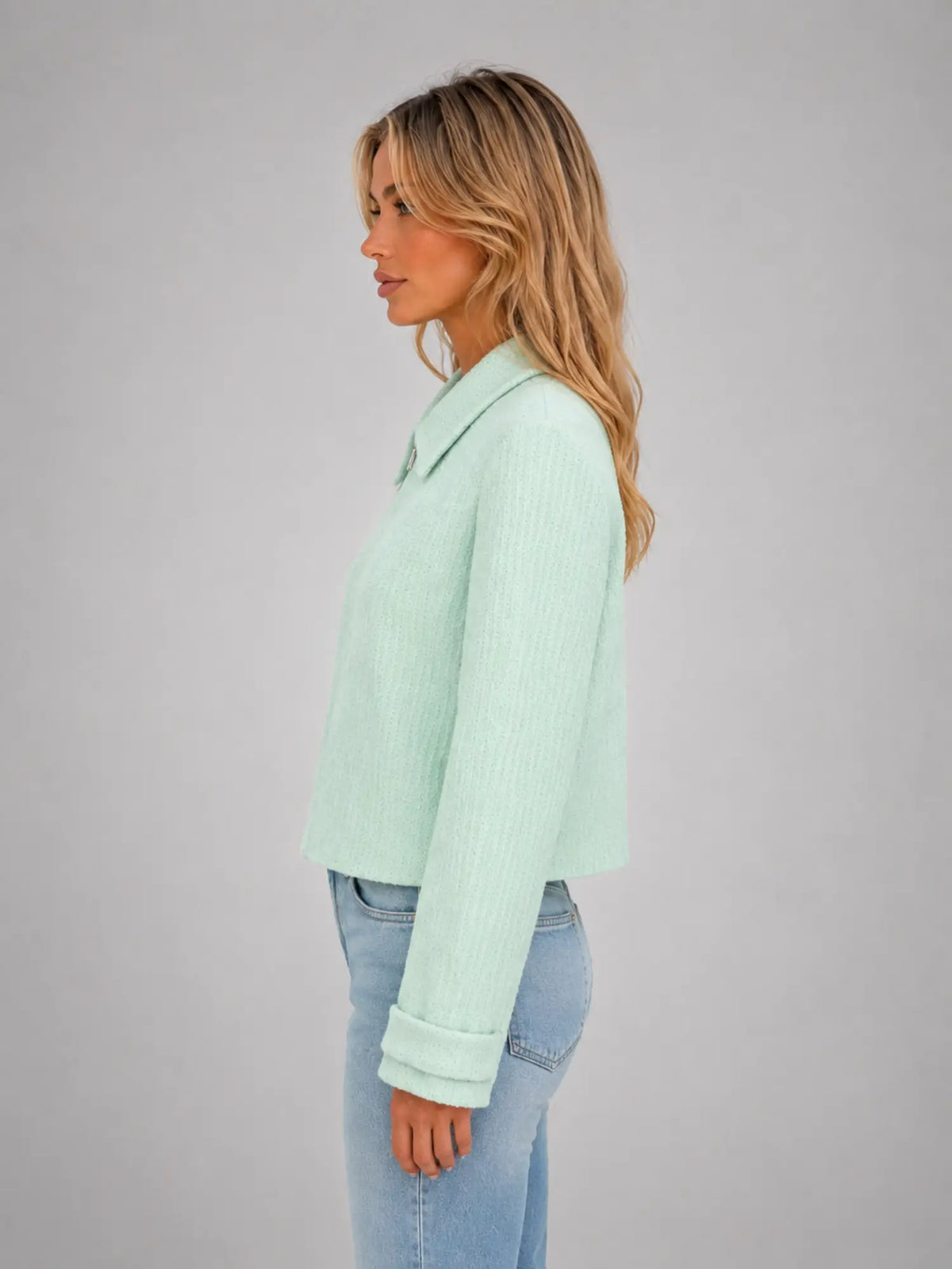 Women's Cropped Mint Jacket – Fresh Tailored Layer in mint, side view