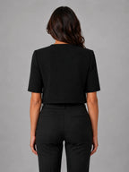 Women's Cropped Short-Sleeve Blazer – Modern Tailored Fit in black, back view