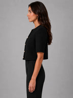Women's Cropped Short-Sleeve Blazer – Modern Tailored Fit in black, side view