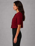 Women's Cropped Short-Sleeve Blazer – Modern Tailored Fit in burgundy, side view