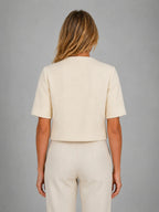 Women's Cropped Short-Sleeve Blazer – Modern Tailored Fit in ivory, back view