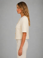Women's Cropped Short-Sleeve Blazer – Modern Tailored Fit in ivory, side view