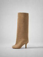 Women's Suede-Look Knee-High Boots – Pointed Toe Heel