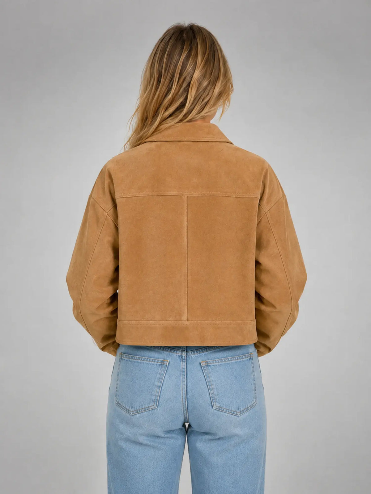 Women's Cropped Suede-Look Jacket – Refined Casual Outerwear in camel, back view