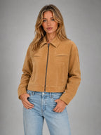 Women's Cropped Suede-Look Jacket – Refined Casual Outerwear in camel, hover view