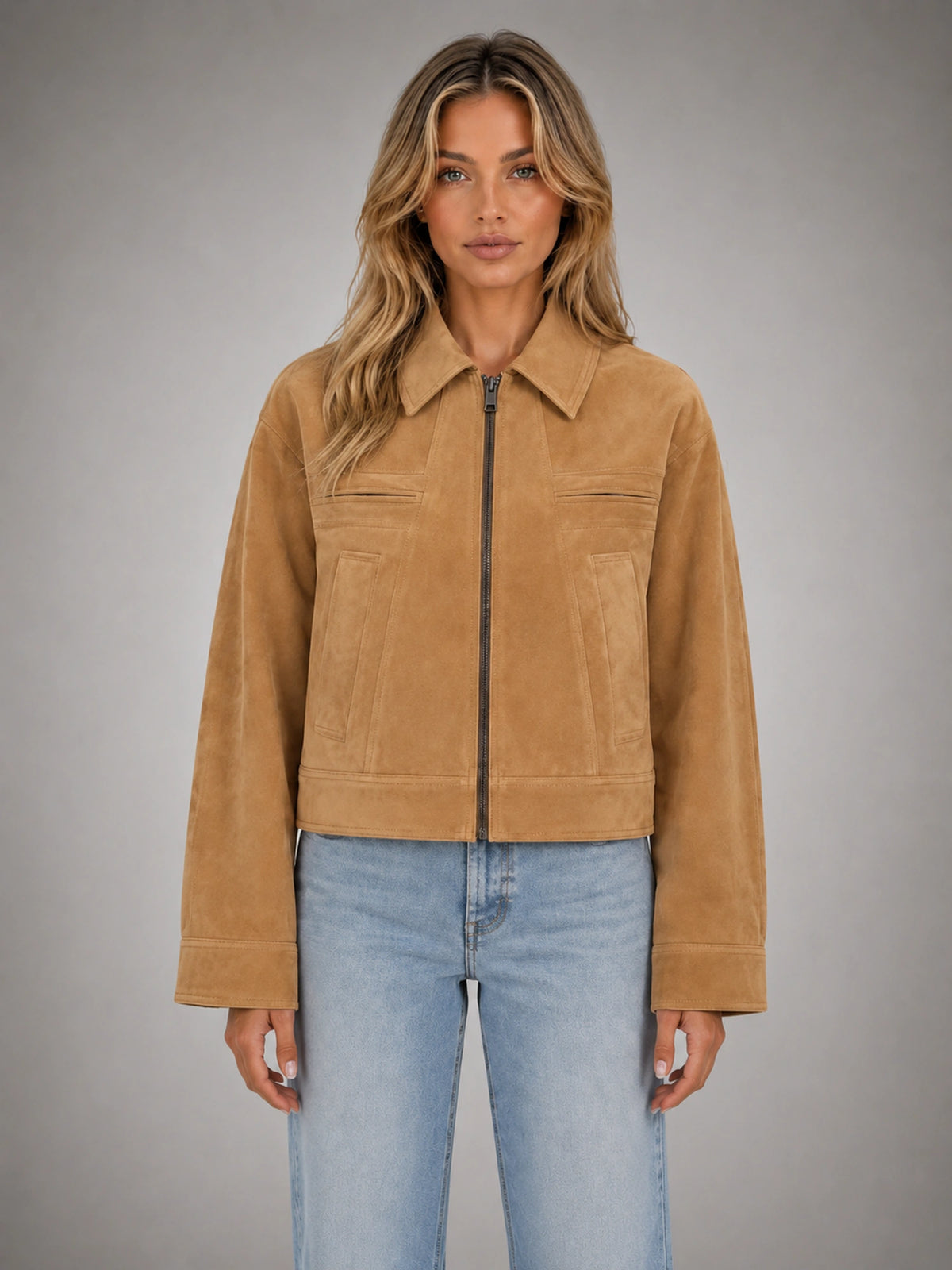 Women's Cropped Suede-Look Jacket – Refined Casual Outerwear