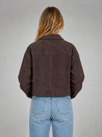 Women's Cropped Suede-Look Jacket – Refined Casual Outerwear in chocolate, back view