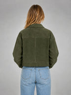Women's Cropped Suede-Look Jacket – Refined Casual Outerwear in olive, back view