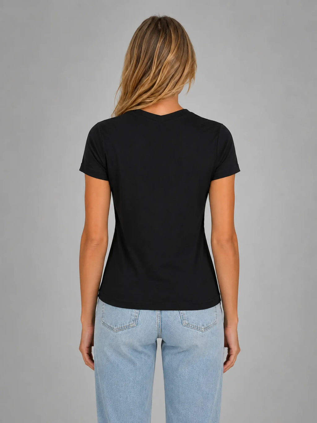 Women's Fitted V-Neck T-Shirt – Everyday Essential Top in black, back view