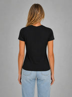 Women's Fitted V-Neck T-Shirt – Everyday Essential Top in black, back view